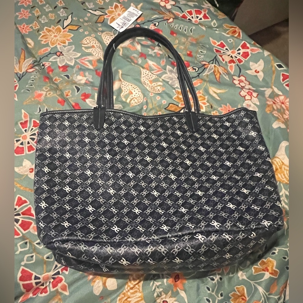 Sam Edelman Harper Medium Monogram Shopper Tote Bag Navy NWT - Picture 4 of 6
